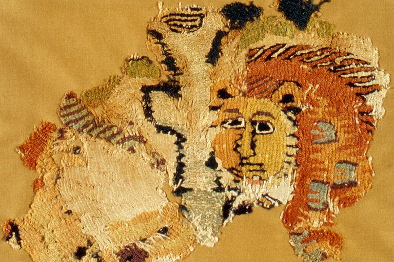 Textiel uit Egypte collage met leeuw