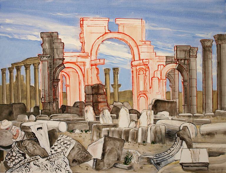 Tussen de ruïnes van Palmyra triomfboog